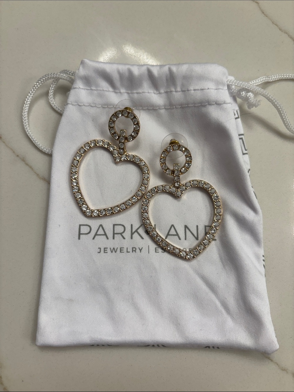Park Lane Gold Heart Drop Earrings with Clear Crystals